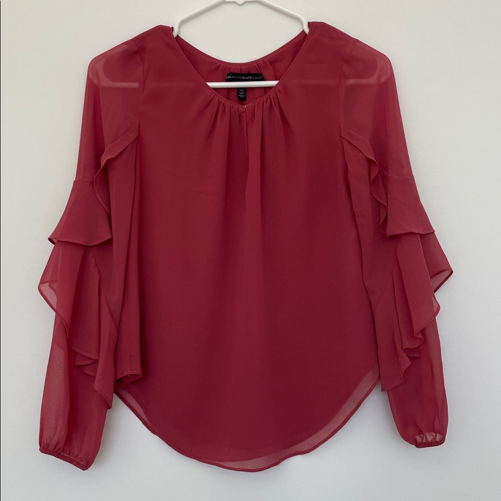 White House Black Market Rose Split-Neck Blouse